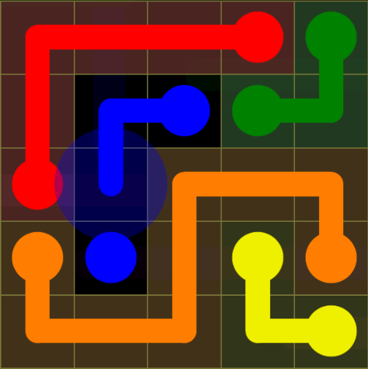 A solved 5x5 Flow Free board